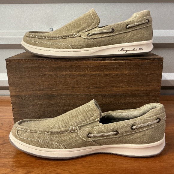 Margaritaville Men Cayman Khaki Olive Canvas Slip On Loafer Boat Shoe Size 13 main image 7